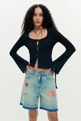 Bedrukte denim bermuda - BLUE - 42 Bedrukte denim bermuda - BLUE - 42