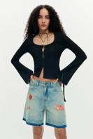 Bedrukte denim bermuda - BLUE - 42