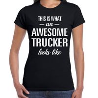 Awesome trucker / vrachtwagenchauffeuse cadeau shirt zwart dames 2XL  -
