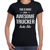 Awesome trucker / vrachtwagenchauffeuse cadeau shirt zwart dames - thumbnail