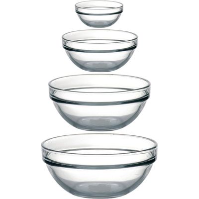 Glazen keuken schaaltjes set 12 stuks in 4 formaten 10-20-26-29 cm