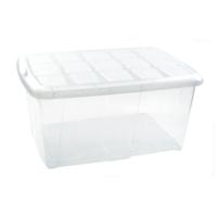 Plasticforte opslagbak organizers met deksel - transparant/wit - 60 liter - kunststof