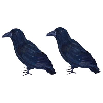Horror decoratie raaf/kraai - 2x - zwart - 30 cm - Halloween thema versiering - Kerkhof kraaien - Vogels