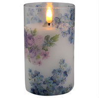 LED kaars in glas bloem 12,5cm blauw - Magic Flame - thumbnail