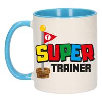 Cadeau koffie/thee mok voor trainer/coach - blauw - super trainer - keramiek - 300 ml