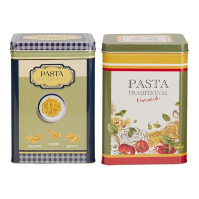 Pasta / spaghetti bewaarblik Nostagia set - groen - metaal - Italiaans - 13 x 9 x 18 cm