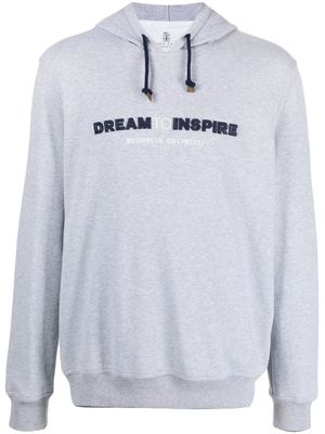 Brunello Cucinelli hoodie en coton à broderies - Gris