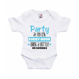 Baby rompertje - party at my crib - blauw - kraam cadeau - babyshower - cadeau romper