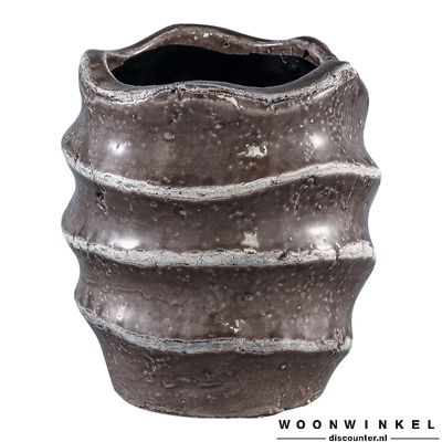 Pot matz taupe keramiek golvend rond l Pot matz taupe keramiek golvend rond l