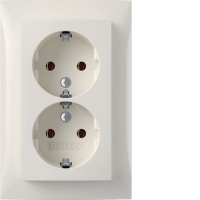 Berker S1 wandcontactdoos met randaarde 2-voudig polarwit glanzend (nieuw model)