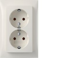 Berker S1 wandcontactdoos met randaarde 2-voudig polarwit glanzend (nieuw model)