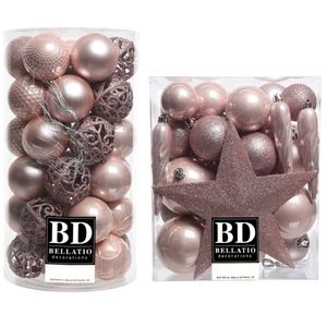 70x stuks kunststof kerstballen met ster piek lichtroze (blush pink) mix - Kerstbal