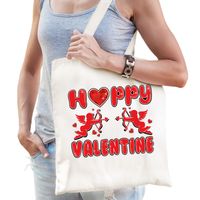 Cadeau tasje valentijn - Happy Valentine - naturel wit - katoen - 42 x 38 cm