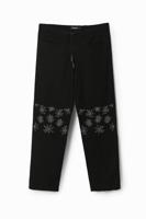 Broek met gebloemde details - BLACK - 32 - thumbnail