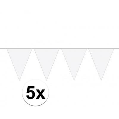 Party Vlaggenlijn puntvlaggetjes - 5x - kunststof - wit - 10 meter - Slinger - versiering