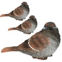 Huismus vogel beeldje - 3x stuks - 14,5 x 6,5 x 8,5 cm - woondecoratie - tuinvogel beeldjes