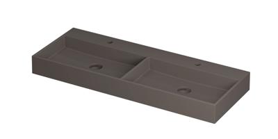 Wastafel United Porselein dubbel met 2 kraangaten incl. porseleinen click plug en verborgen overloop systeem 120 cm x 45 cm x 11 cm Mat basento 0206133