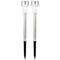 Lumineo Buiten/tuin Led prikstpot - 2x - RVS - zilver - solar verlichting - 24 cm