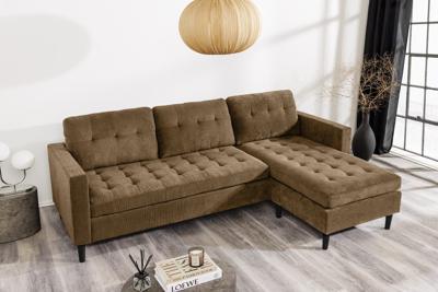 Retro hoekbank STOCKHOLM 220cm bruin corduroy Spring Core 3-zits - 44153