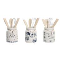 Pot voor Keukengerei DKD Home Decor Metaal Dolomite Hout MDF 12 x 12 x 25 cm (3 Stuks)