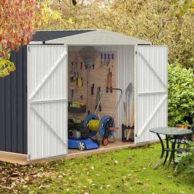Apparatuurhuis Metaal 246 x 193 x 180 cm Gereedschapschuur Afsluitbaar Tuinhuis met Zadeldak & Ventilatieopening Grijs