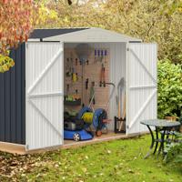 Apparatuurhuis Metaal 246 x 193 x 180 cm Gereedschapschuur Afsluitbaar Tuinhuis met Zadeldak & Ventilatieopening Grijs