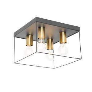 QAZQA Minimalistische plafondlamp zwart met goud 4-lichts vierkant -