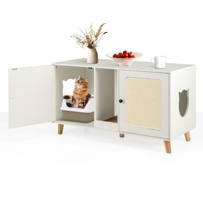 Kattenkast voor Kattentoilet Kattenbakkast met 2 Deuren en Krabplank 2 Sisal-Krabmatten Ingang Kattenhuis voor 2 Katten -Wit