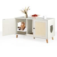 Kattenkast voor Kattentoilet Kattenbakkast met 2 Deuren en Krabplank 2 Sisal-Krabmatten Ingang Kattenhuis voor 2 Katten -Wit
