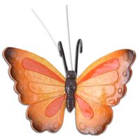 Pro Garden tuindecoratie bloempothanger vlinder - kunststeen - oranje/rood- 13 x 10 cm   -