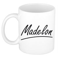 Naam cadeau mok / beker Madelon met sierlijke letters 300 ml - thumbnail