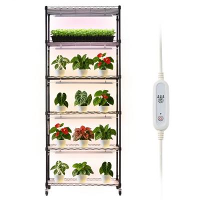 VEVOR plantenrek met kweeklamp, plantenstandaard met 6 lagen, wielen en timer van 4/9/14 uur, 150W 3-kleuren full spectrum lampen, bloemenrek voor zaaien, 75x35x180cm