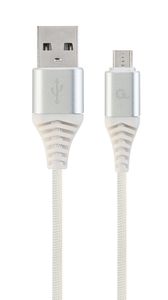 Premium micro-USB laad- & datakabel &apos;katoen&apos;, 1 m, zilver/wit