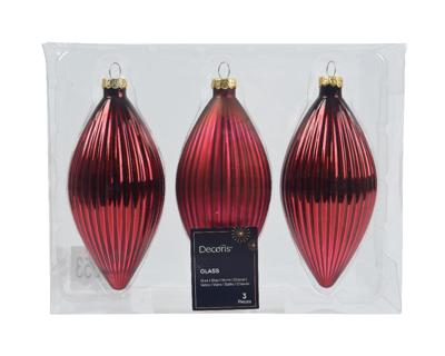 Olijf glas d6h13 cm ossenbloed 3st - Decoris