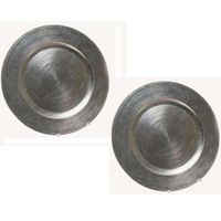 Set van 2x stuks ronde diner onderborden zilver van kunststof 33 cm - thumbnail