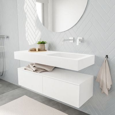 Mondiaz Alan badmeubel 120 cm talc 2 lades vrijhangend wastafel rechts zonder kraangat wit