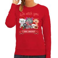 Foute Kersttrui/sweater voor dames - We wish you - rood - kerst katjes - kerst cadeau - thumbnail