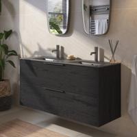 Saqu Lima badmeubel incl. dubbele mat zwarte keramische wastafel 120x46x61cm eiken zwart - geborsteld zwarte greep