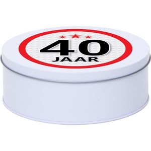 Cadeau/kado wit rond blik 40 jaar 18 cm