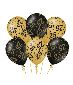 Classy Ballonnen 25 Jaar Zwart/Goud (6st)