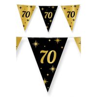 3x stuks leeftijd verjaardag feest vlaggetjes 70 jaar geworden zwart/goud 10 meter