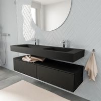 Mondiaz Alan badmeubel 150 cm urban 2 lades vrijhangend wastafel dubbel 2 kraangaten zwart