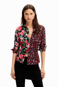 Aangerimpelde blouse met bloemen - RED - S