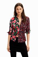 Aangerimpelde blouse met bloemen - RED - XL