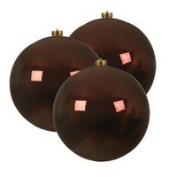 3x stuks grote kunststof kerstballen mahonie bruin 14 cm glans - Kerstbal - thumbnail