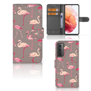 Samsung Galaxy S21 Telefoonhoesje met Pasjes Flamingo