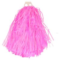 Funny Fashion Cheerballs/pompoms - 1x - roze - met franjes en ring handgreep - 28 cm - Verkleedattributen - thumbnail