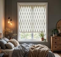 rabaul ikat grijs en beige rolgordijn hoofd slaapkamer