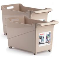 Plasticforte Opbergbox - Set van 2x stuks - bruin - 45 x 24 cm - kunststof - op wieltjes