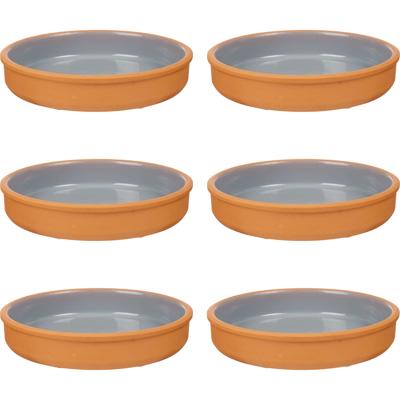 Tapas serveerschaal - 6x stuks - terracotta - grijs - D23 x H4 cm - hapjes serveren - ovenschaal - r